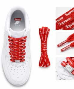 Czerwone Sznurówki Supreme do białych butów Nike Air Force 1 140 cm