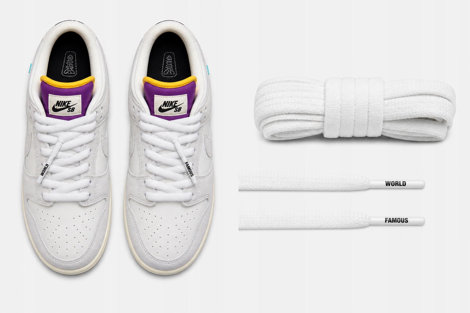 2x Białe Sznurówki Supreme do butów Dunk 120 cm World Famous SB